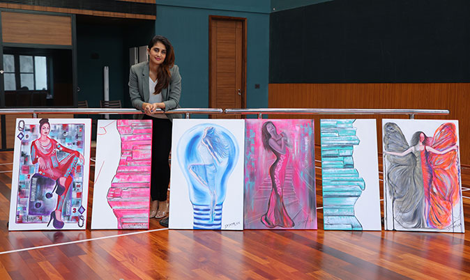 Actress Shamlee with Paintings